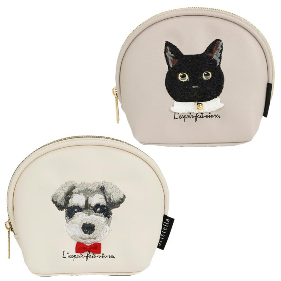 在庫限り アトリエ・ポピンシェルポーチ 犬雑貨 犬グッズ 黒猫