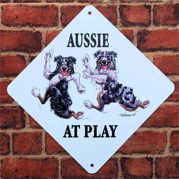 在庫限り AtPlayプレートオーストラリアンシェパードが遊んでいます犬雑貨 犬グッズ 輸入雑貨 ウェルカムボード 犬雑貨