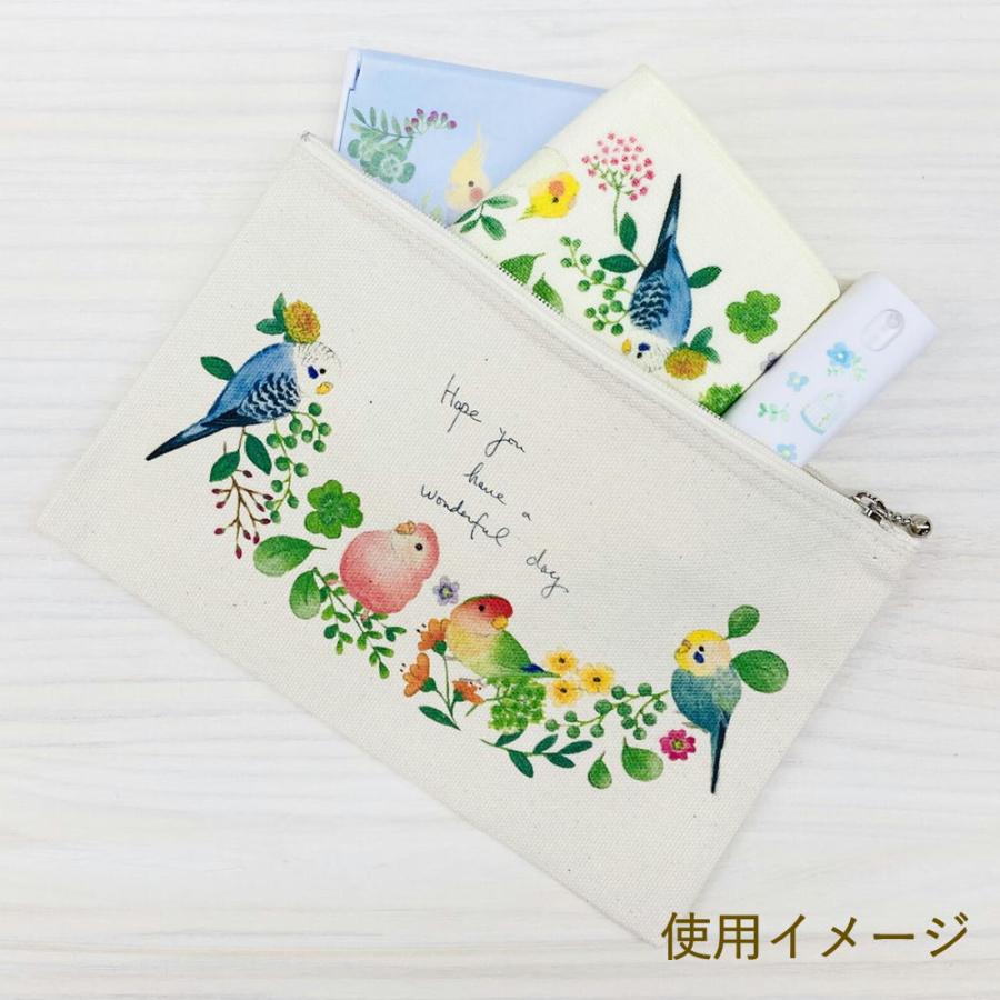 フラットポーチ 小鳥のリース 鳥 雑貨・ことりグッズ☆セキセイインコ 