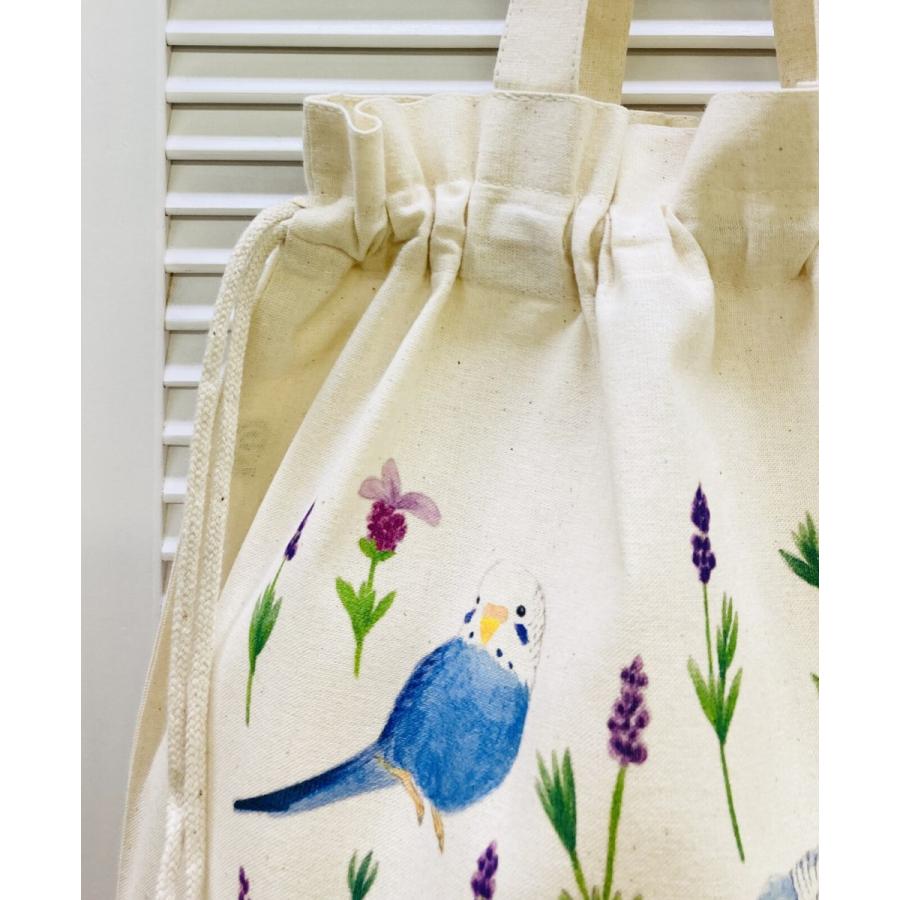 巾着トートバックL ボタニカルことりシリーズ 鳥 雑貨・ことりグッズ☆セキセイイ ンコ★オカメインコ★文鳥☆|ginya|02