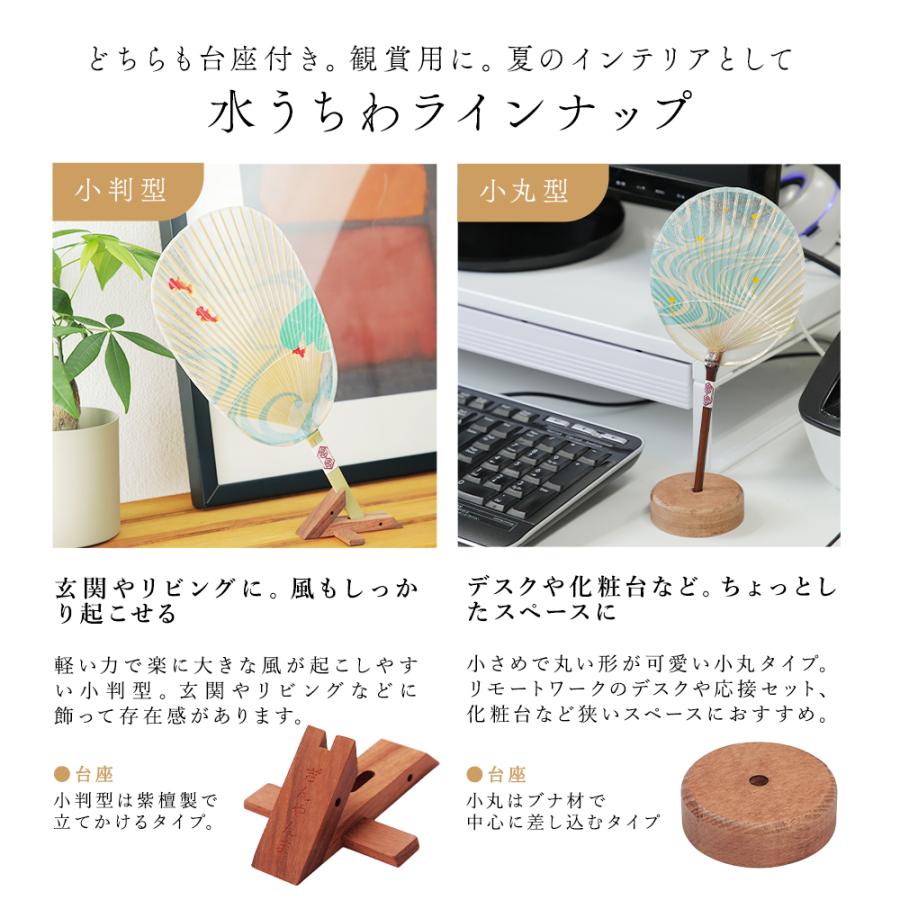 うちわ 団扇 名入れ無料の台座付き 水うちわ セット 小丸型