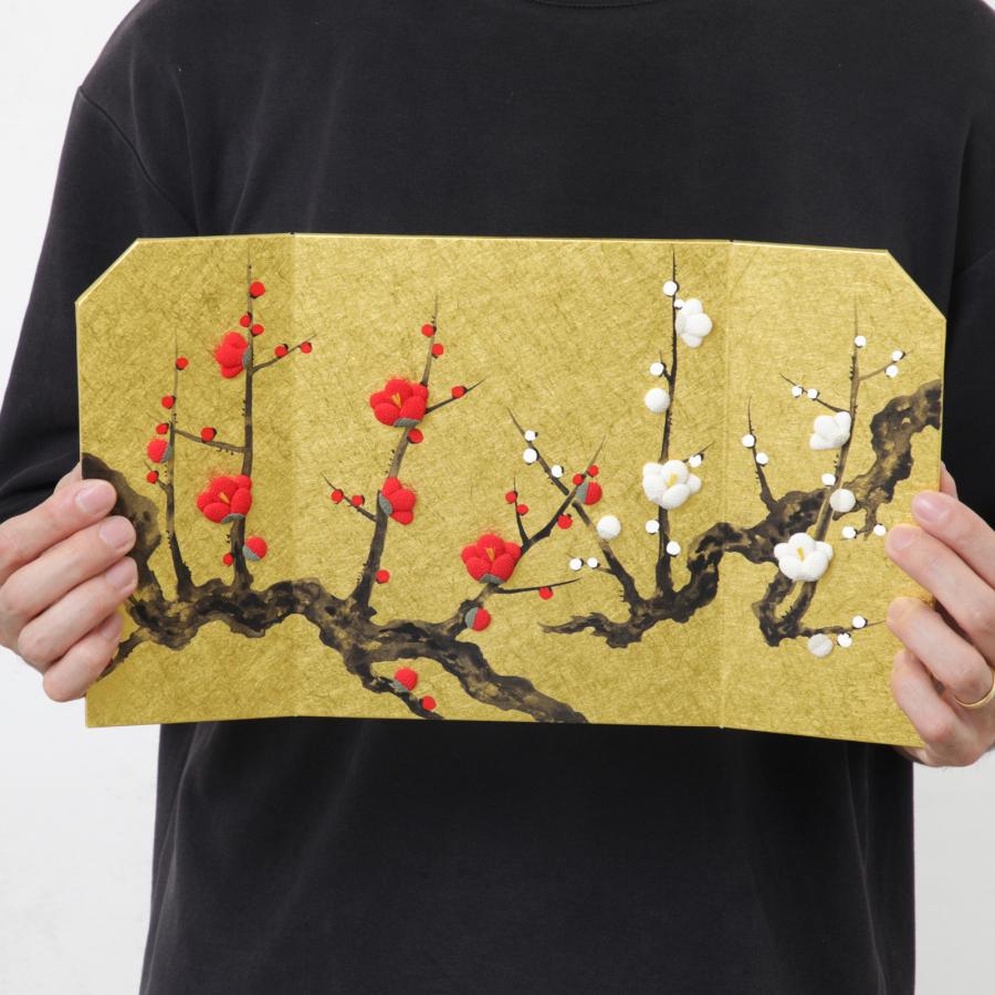 屏風 紅梅図 金屏風 縁起物 置物 正月飾り オブジェ ディスプレイ
