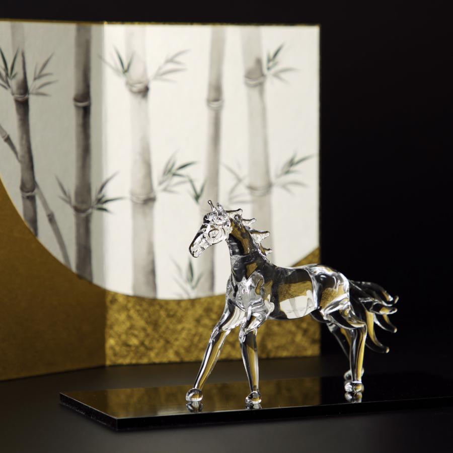 干支 馬 午 午年 午歳 置物 ガラス 絢爛午 屏風付き お正月飾り 職人