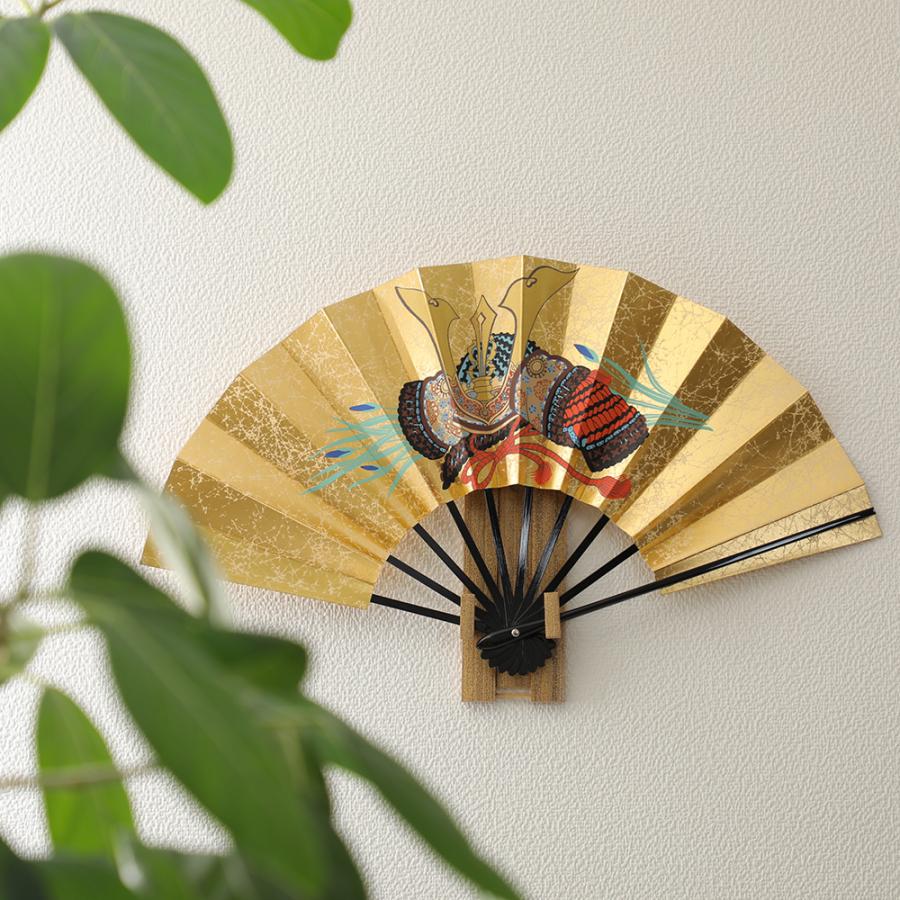 飾り扇子 京扇子 9寸5分 もみ金地 兜と立雛 京都 ぎんやんま : 京