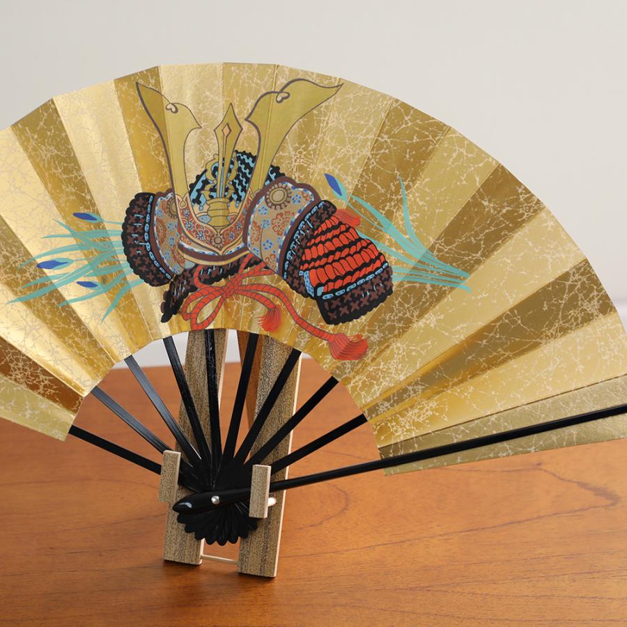 飾り扇子 京扇子 9寸5分 もみ金地 兜と立雛 京都 ぎんやんま 爆買 : 京