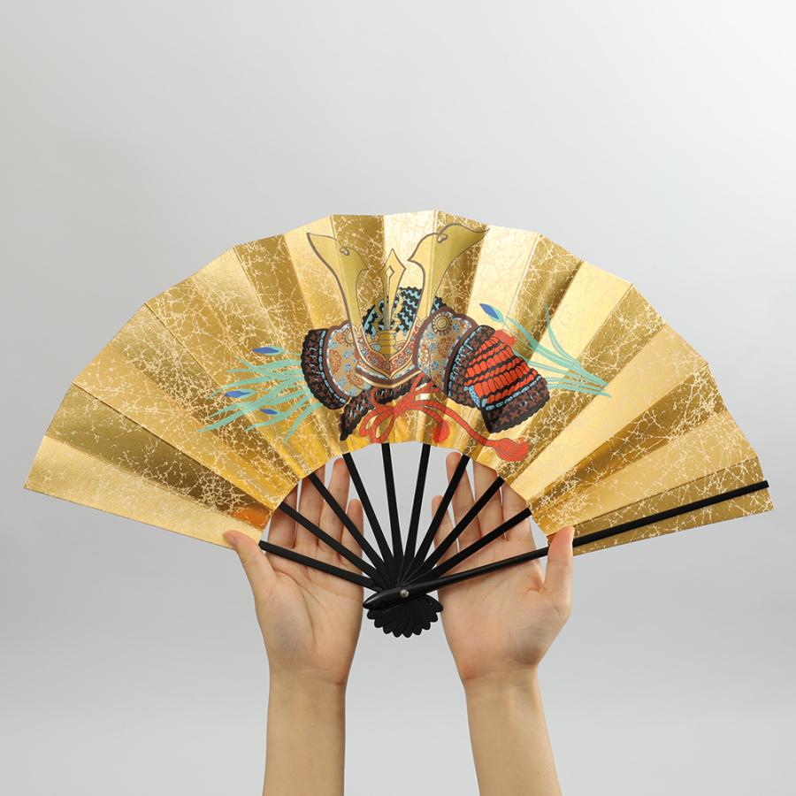 飾り扇子 京扇子 9寸5分 もみ金地 兜と立雛 京都 ぎんやんま 爆買 : 京