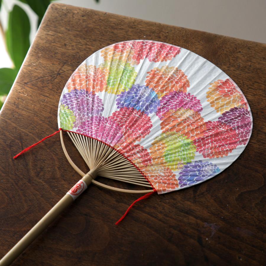 うちわ かわいい おしゃれ プレゼント プチギフト 手鞠菊 和詩倶楽部