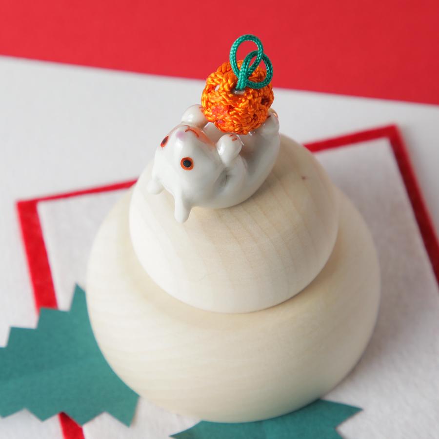 正月飾り 数量限定 うさぎ 鏡餅 木製 陶器 正月 干支 卯 オブジェ 小物