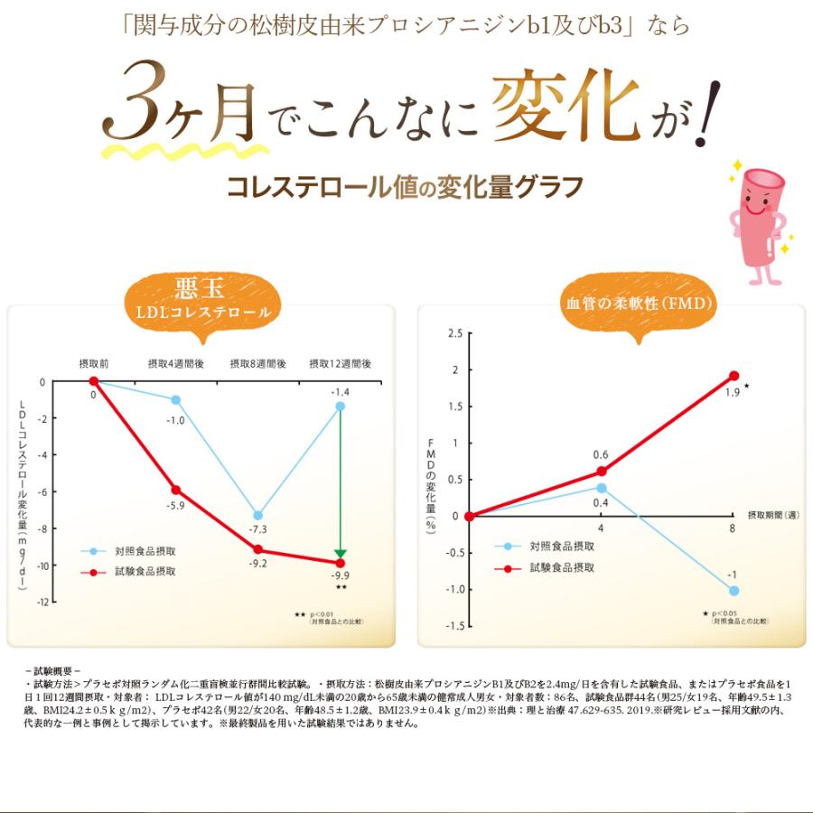 新商品 機能性表示食品 松樹皮由来 プロシアニジン 悪玉コレステロール 総コレステロール 中高年 健康食品 血中脂質 脂肪 血液 サプリメント LDLコレステロール｜ginza-gt｜04