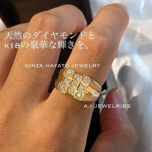 K18 リング ダイヤモンド 18金 天然ダイヤモンド 印台 デザイン リング ...