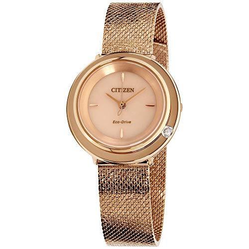 美品 Steel Gold Tone Rose 32mm Women S Citizen Bracelet Em0643 50x Watch Analog Eco Drive Sapphire S Case メンズ腕時計