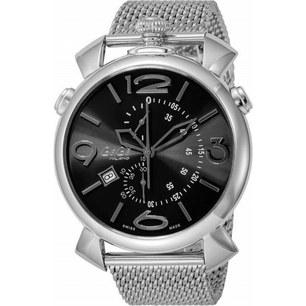 腕時計 メンズ ガガミラノ Gaga Milano シンクロノ クロノグラフ Wmbr シルバー クォーツ スイス製 ブラック色 日付表示 ステンレスベルト 春の新作