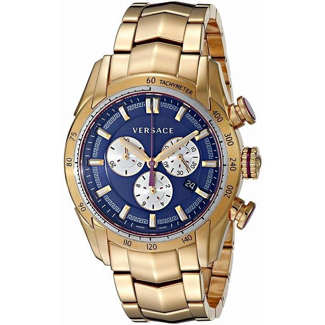 ヴェルサーチ ベルサーチ Vレイ 44mm クロノグラフ スイス製 クオーツ 付与 Versace アナログ 腕時計 メンズ V Ray Vdb ネイビー ピンクゴールド