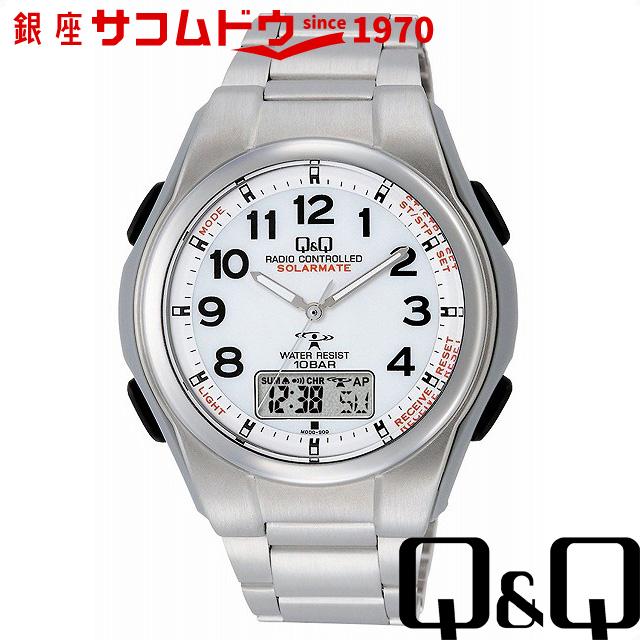 Q&Q キューアンドキュー 腕時計 ウォッチ 電波ソーラー腕時計 SOLARMATE (ソーラーメイト) ブレスレットバンド ホワイト MD02-204 メンズ｜ginza-sacomdo