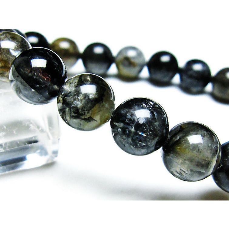 ブラックエレスチャルクォーツ 骸骨水晶 ブレスレット 10mm t124-5089