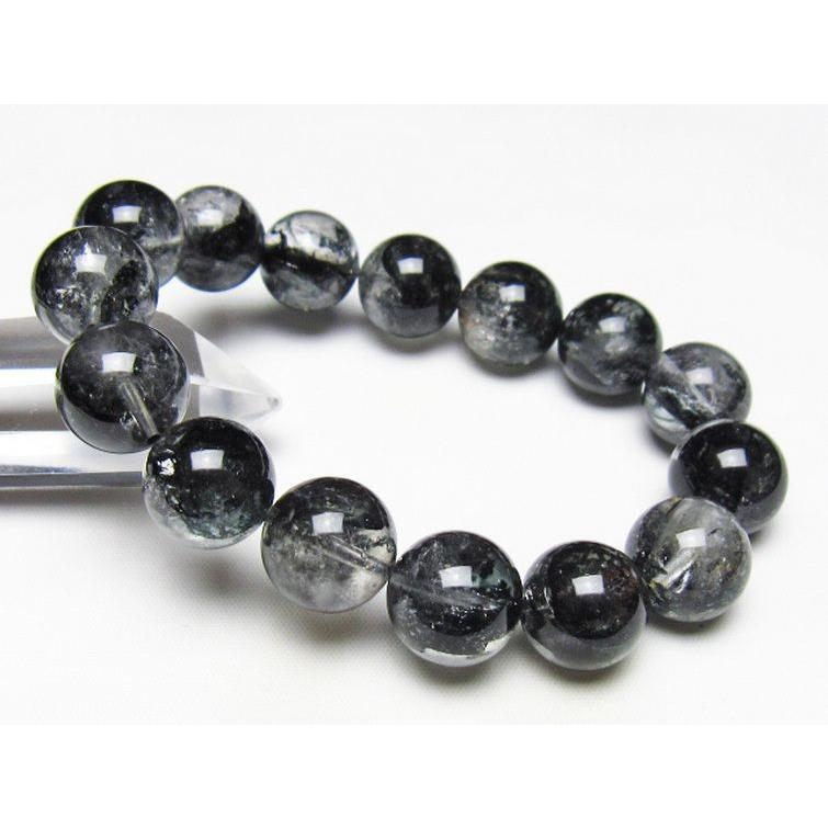 ブラックエレスチャルクォーツ 骸骨水晶 ブレスレット 15mm t124-5380