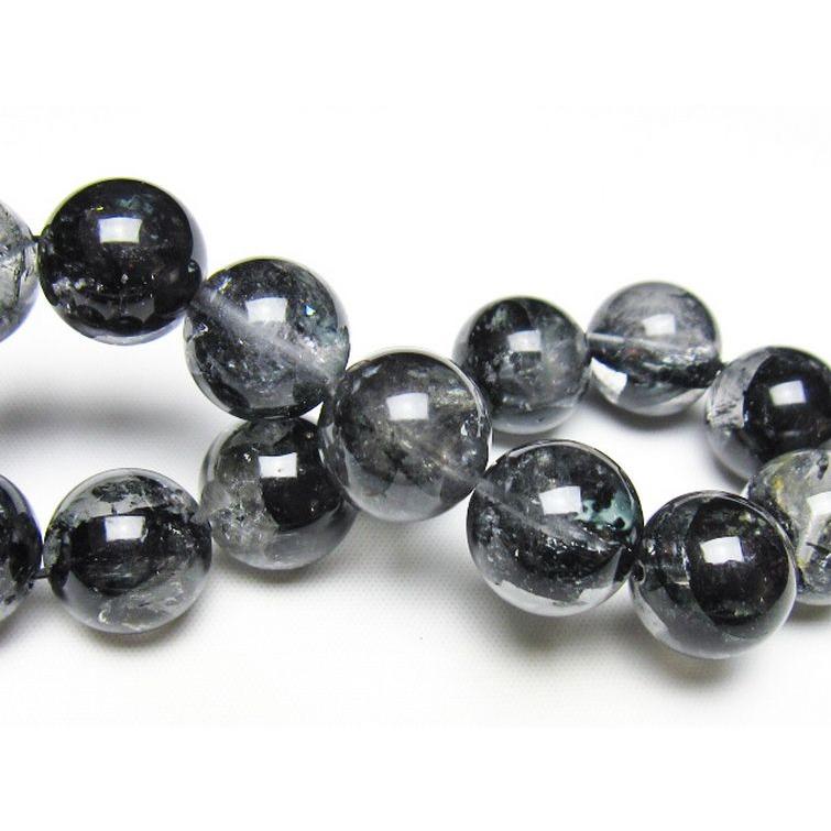 ブラックエレスチャルクォーツ 骸骨水晶 ブレスレット 15mm t124-5380