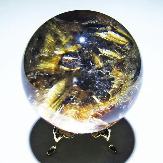 ゴールドタイチンルチル入り 水晶 丸玉 47mm t637-4140 □約49mm珠