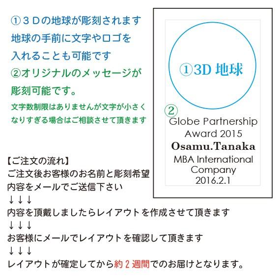 3D地球 トロフィー クリスタル ブロック 50x80mm メッセージ刻印 記念