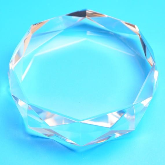 ペーパーウェイト クリスタルガラス 80φ ダイヤカット プレート 透明