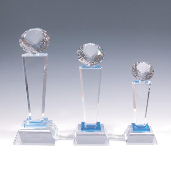 クリスタルトロフィー ダイヤ NKTR-0168-2（中）ブルー台座 レーザー