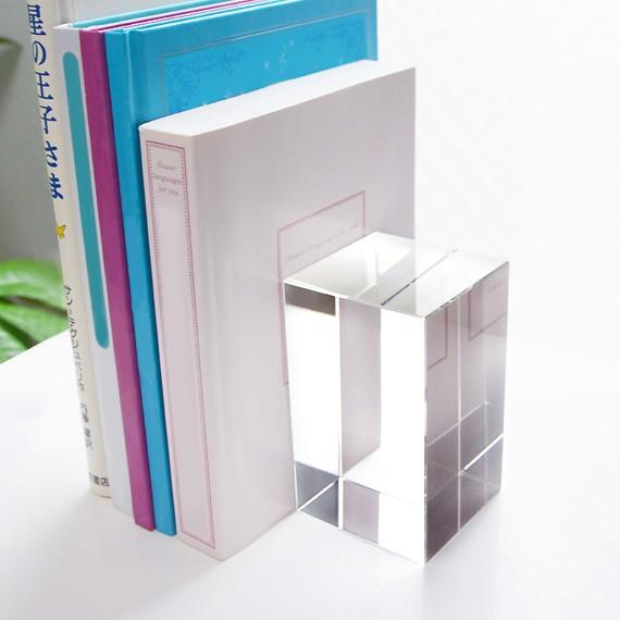 ブックエンド ブックスタンド 本立て クリスタルガラス ブロック 透明