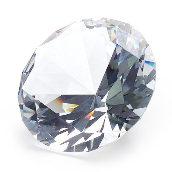 ダイヤモンド クリスタルガラス ペーパーウェイト 置物 Φ76mmx奥行