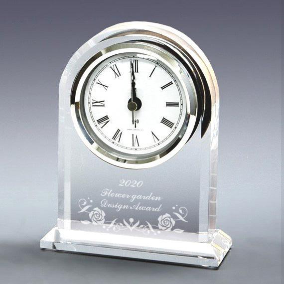 記念品 名入れ クリスタルガラス 置時計 電波時計 アーチ型 メッセージ