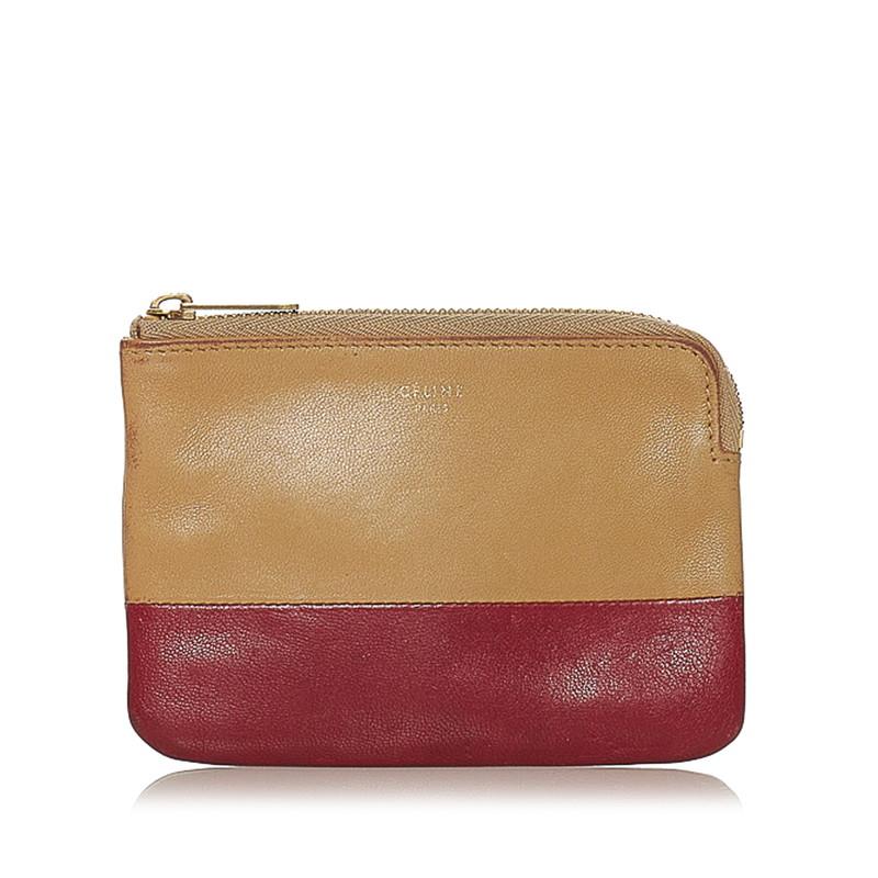 CELINE（セリーヌ） バイカラー ポーチ ベージュ レッド レザー 