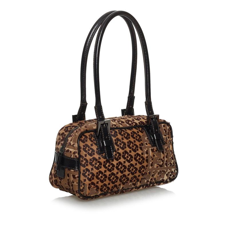 FENDI  ズッカ柄ハンドバッグ  8BN069 ナイロンキャンバス・レザー FENDI（フェンディ） ズッカ 8BN004 ブラウン ハラコ レザー