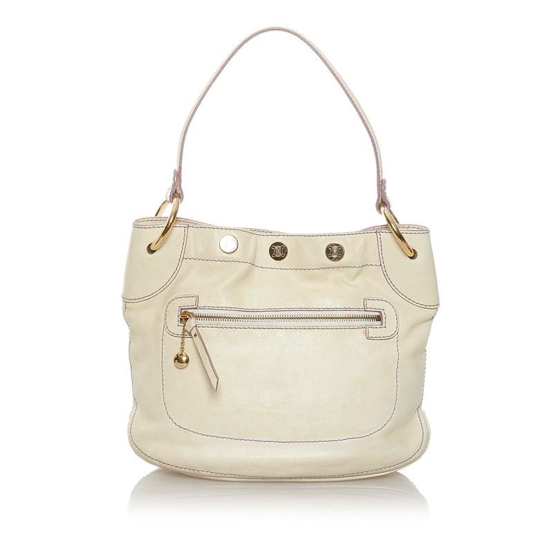 CELINE セリーヌ ホワイト レザー ショルダーバッグ レディース 中古 