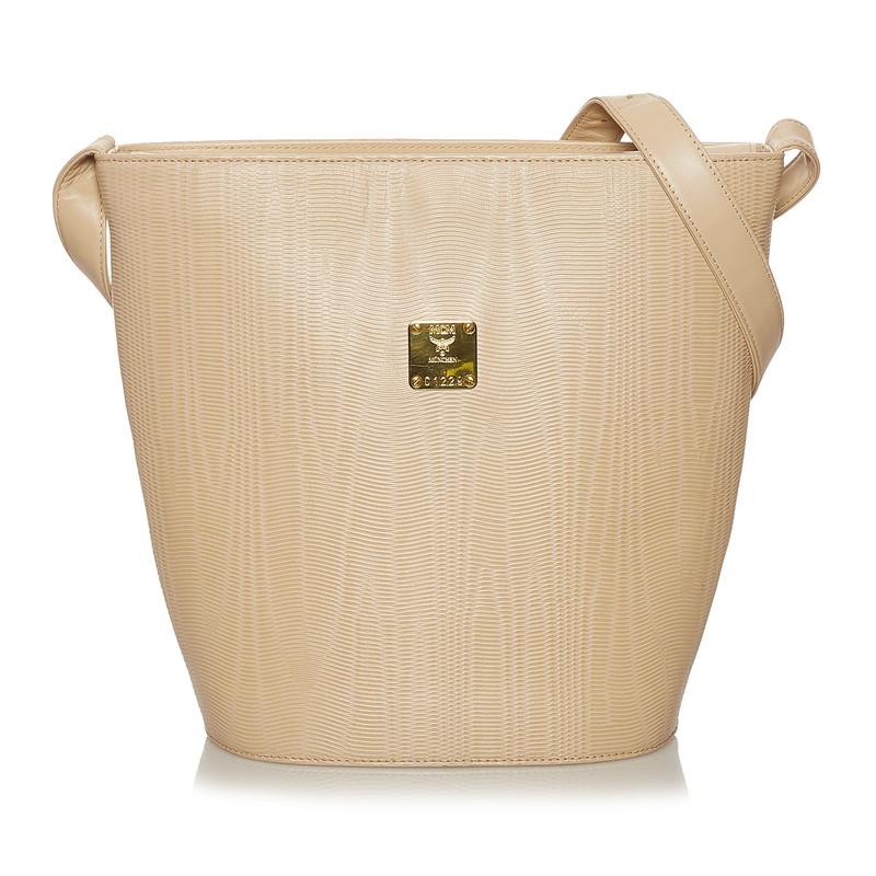 MCM エム シー ベージュ レザー 斜め掛け ショルダーバッグ レディース  