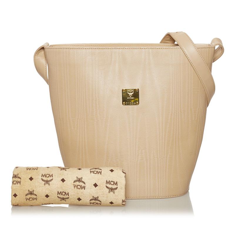 MCM エム シー ベージュ レザー 斜め掛け ショルダーバッグ レディース 