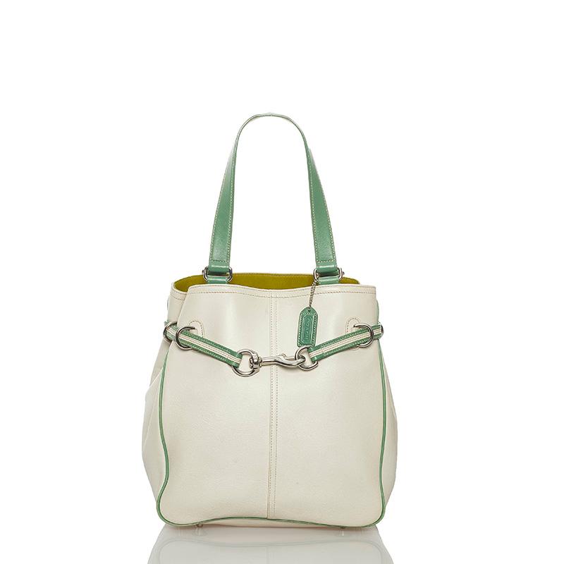 COACH（コーチ） 7532 ホワイト グリーン レザー トートバッグ 