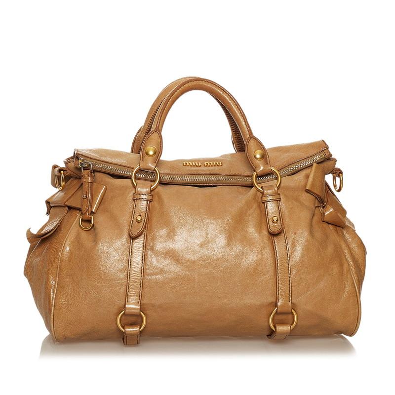 miu miu キャメルゴールドレザー ハンドバッグショルダーバッグ2way MIUMIU ミュウミュウ ヴィッテロラックス 2WAY ハンドバッグ