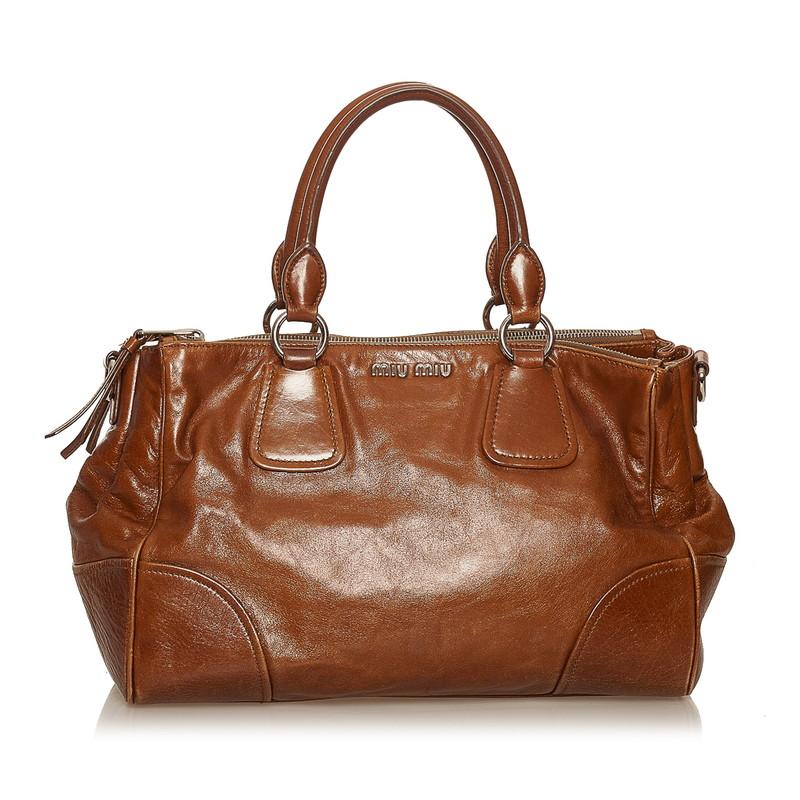 miu ミュウミュウ 5BA091 ブラウン レザー ハンドバッグ miu ミュウミュウ 5BA091 ブラウン レザー ハンドバッグ