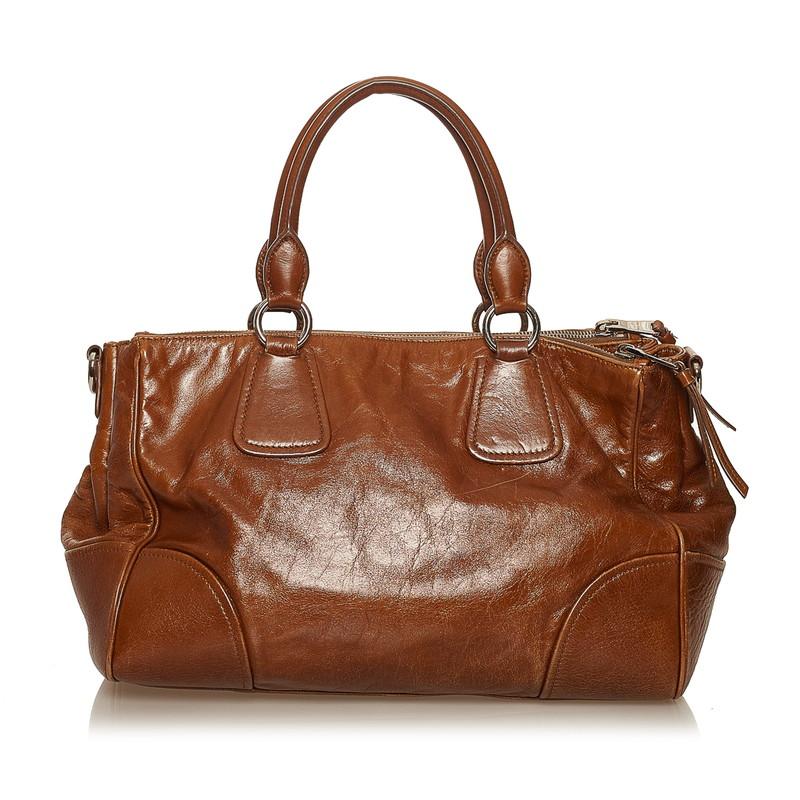 miu ミュウミュウ 5BA091 ブラウン レザー ハンドバッグ miu ミュウミュウ 5BA091 ブラウン レザー ハンドバッグ