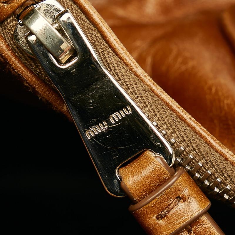 miu ミュウミュウ 5BA091 ブラウン レザー ハンドバッグ miu ミュウミュウ 5BA091 ブラウン レザー ハンドバッグ
