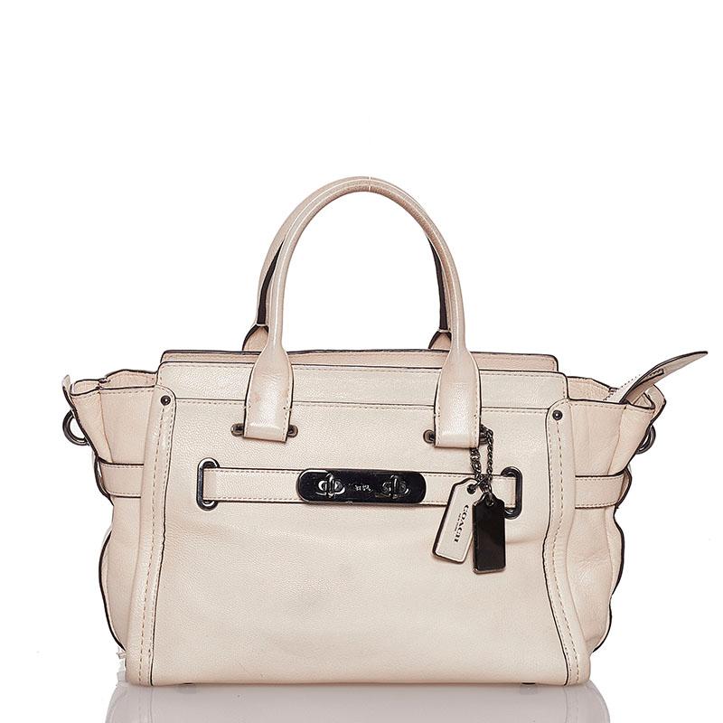 COACH ホワイトレザー ハンドバッグ COACH ホワイトレザー ハンドバッグ - メルカリ