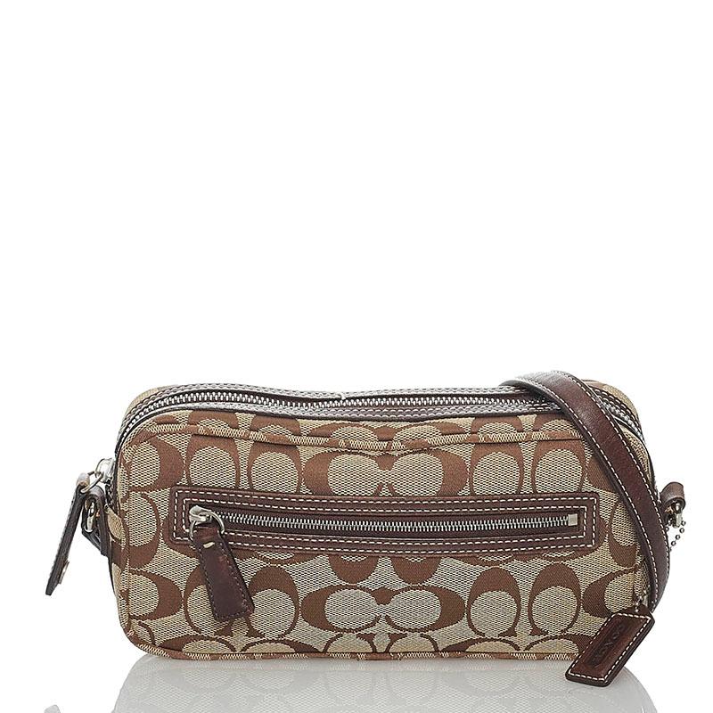 COACH(コーチ) ショルダーバッグ シグネチャー柄 6073 ベージュ×ダークブラウン ミニバッグ/斜めがけ レザー COACH（コーチ） シグネチャー 6073 ベージュ ブラウン キャンバス