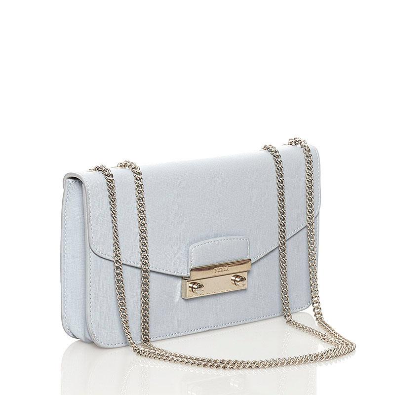 FURLA（フルラ） チェーン ショルダーバッグ ライトブルー レザー 