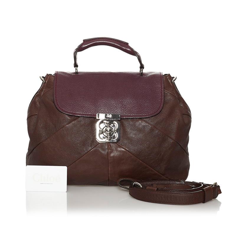 Chloe（クロエ） エルシー ブラウン ボルドー レザー ハンドバッグ 