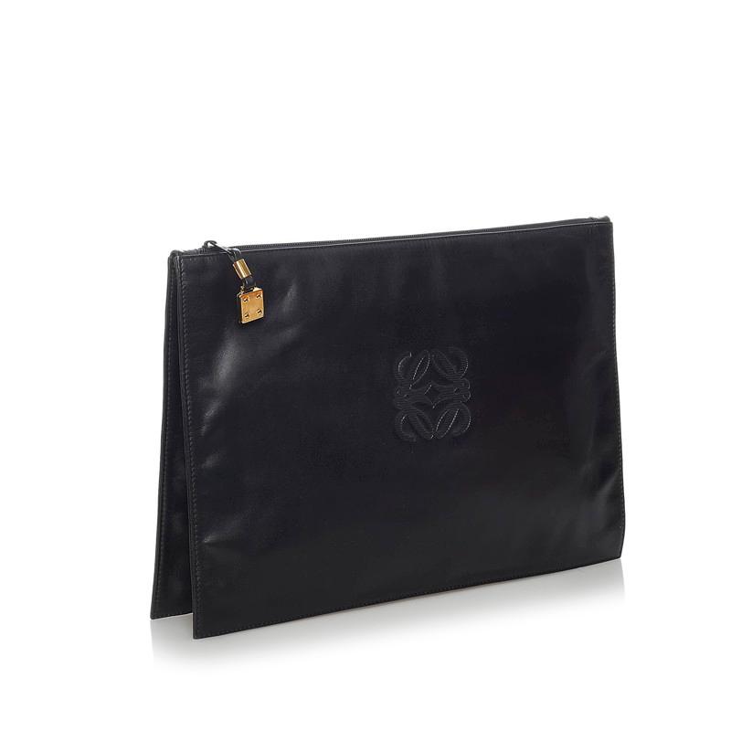 LOEWE（ロエベ） アナグラム ブラック レザー クラッチバッグ メンズ