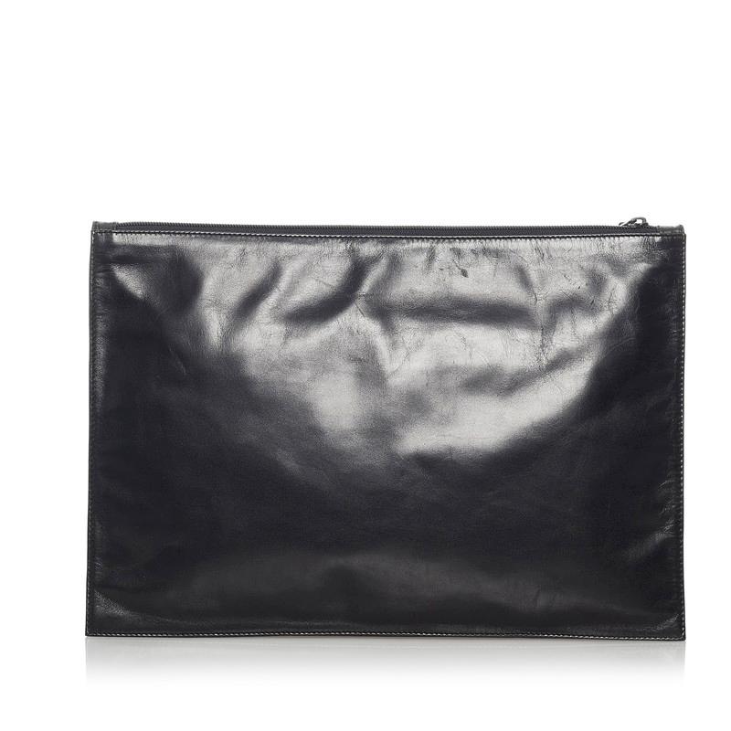 LOEWE（ロエベ） アナグラム ブラック レザー クラッチバッグ メンズ