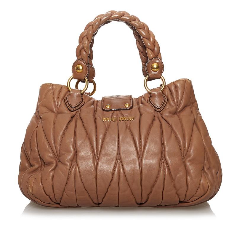 miu miu（ミュウミュウ） マテラッセ ブラウン レザー ハンドバッグ