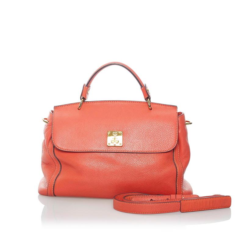 MCM エム シー ハンドバッグ ショルダーバッグ 2WAY オレンジ レザー 