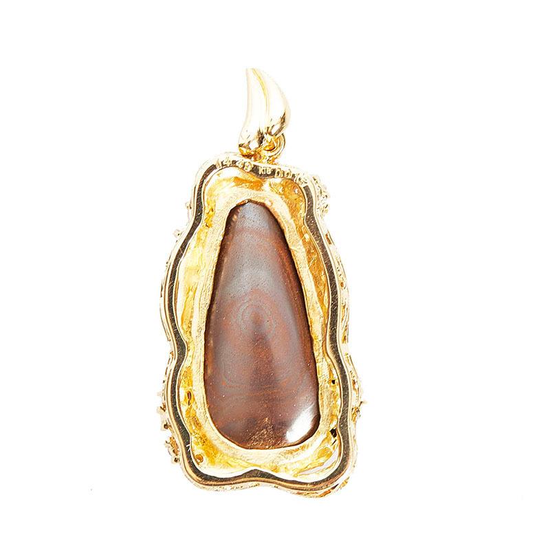 K18YG イエローゴールド ボルダーオパール14.49ct ダイヤ0.15ct 