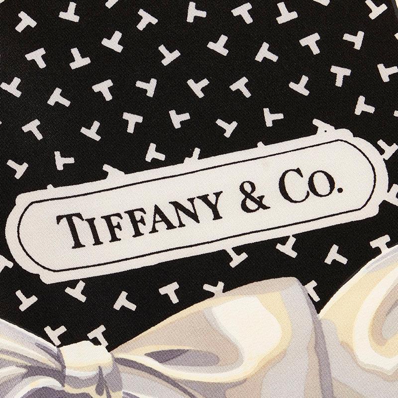 TIFFANY&Co.（ティファニー） リボン スカーフ ブラック ライトブルー
