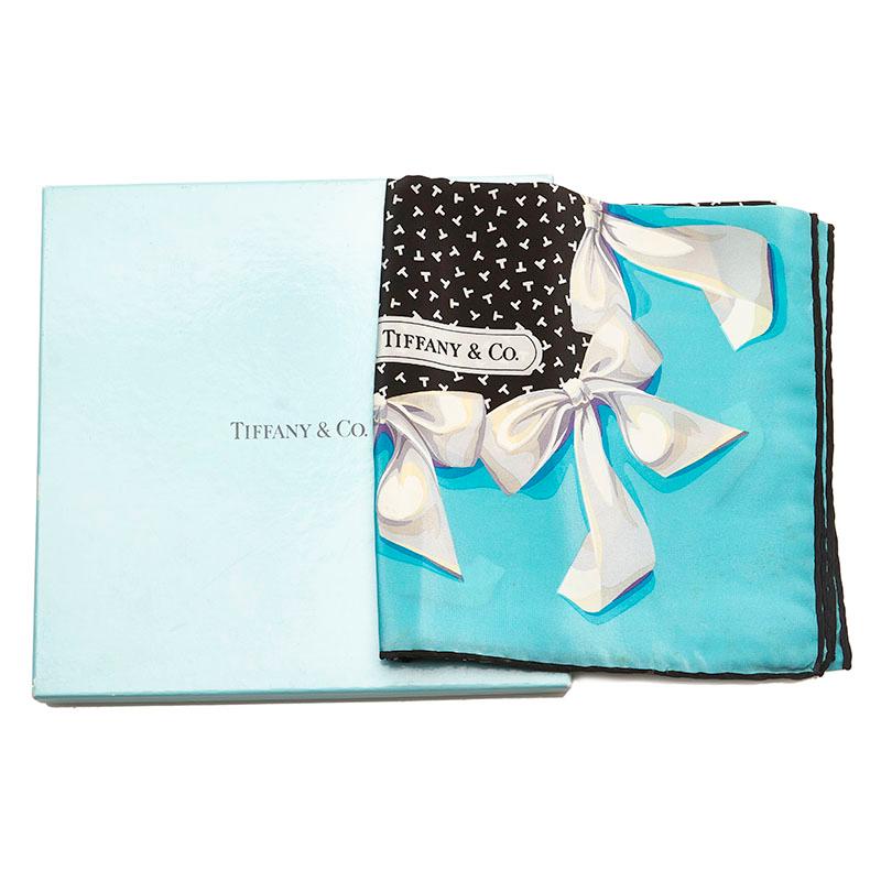 TIFFANY&Co.（ティファニー） リボン スカーフ ブラック ライトブルー