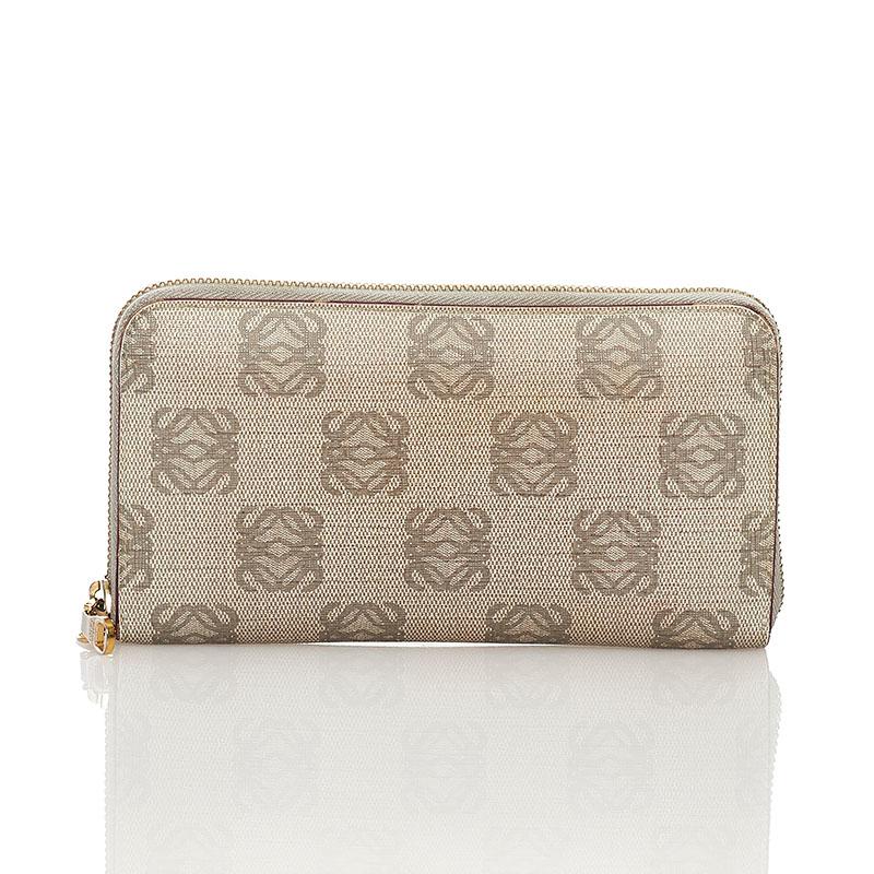 LOEWE ロエベ アナグラム ラウンドファスナー 長財布 グレー レザー 